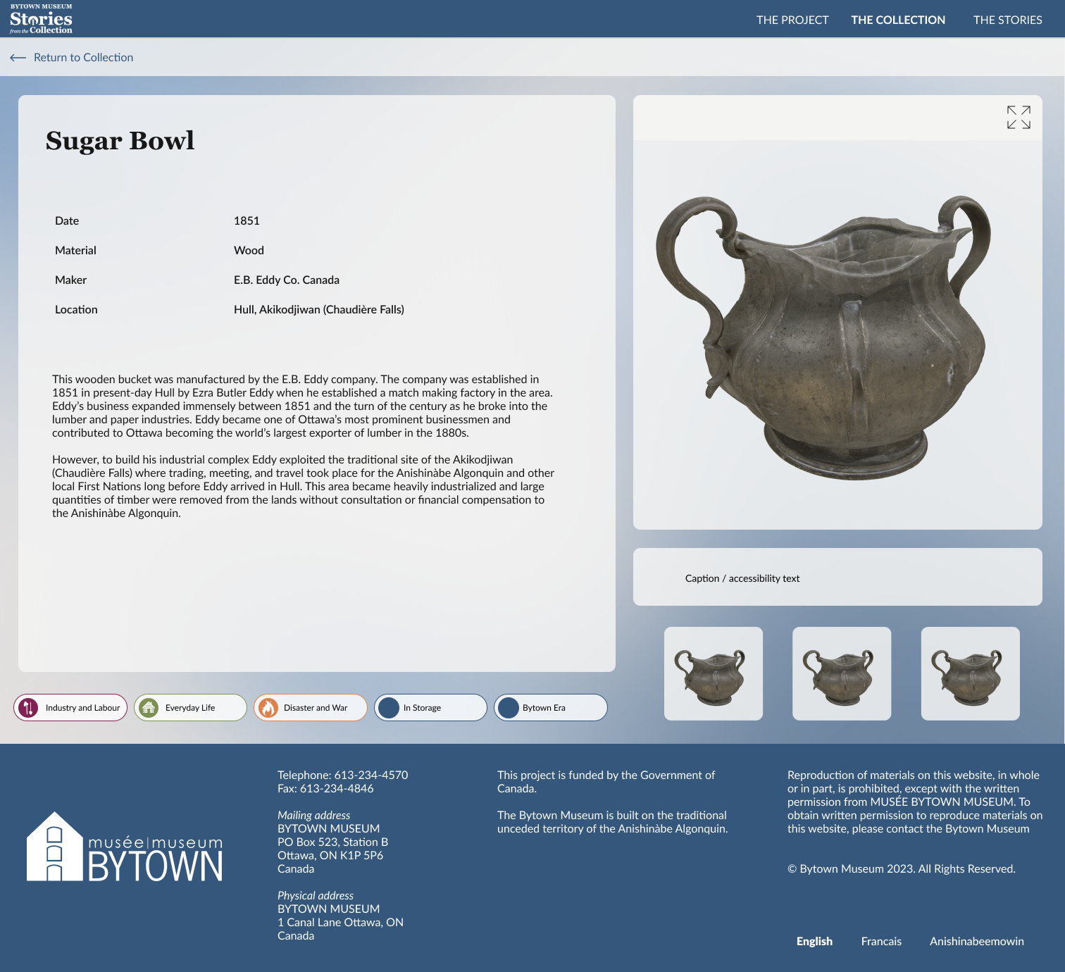 Final design for artefact page on desktop.