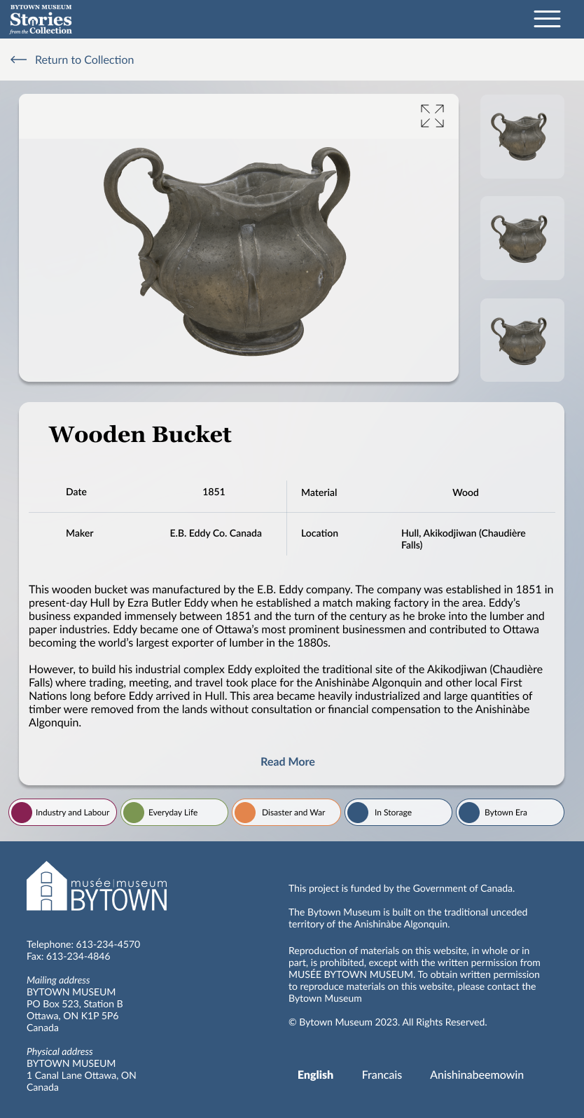 Final design for artefact page on tablet