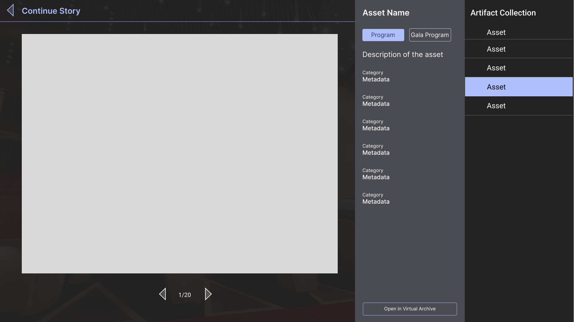 Mockup of the asset close-up window